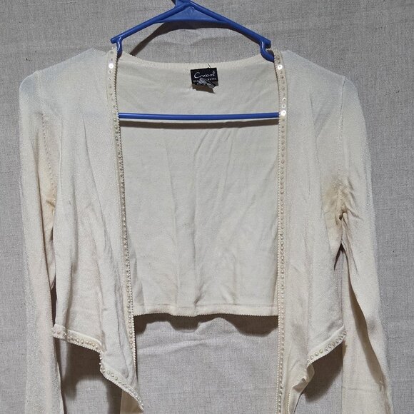 Cejon Accessories Inc. Small beige Knit Sweater Shrug Jacket with sequin beaded - Picture 1 of 8